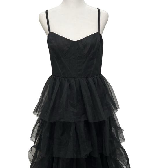 Lulus Rule The Runway Black Mesh Tulle Bustier Tiered Maxi Dress M Formal Party - Picture 13 of 15